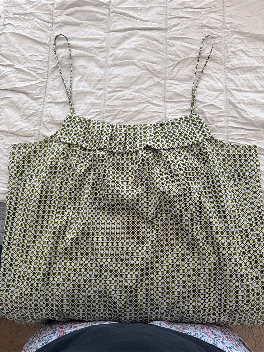 J. Crew Green Geometric Ruffle-Front Camisole